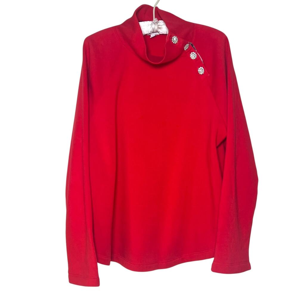 J Crew Women's Size XL Red Sweatshirt Cotton Blend Tartan Wide Jeweled Placket